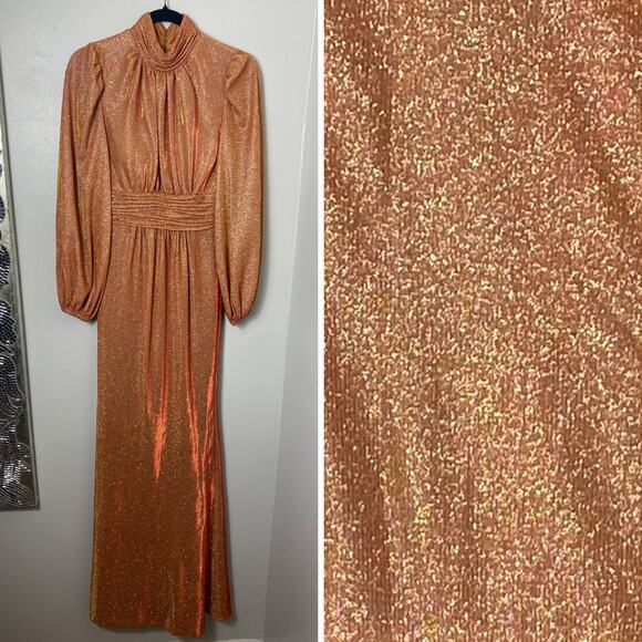 NWT MAC DUGGAL DRESS 2 RUST ORANGE SPARKLE METALLIC GLITTER MODEST WEDDING GUEST - Picture 1 of 16